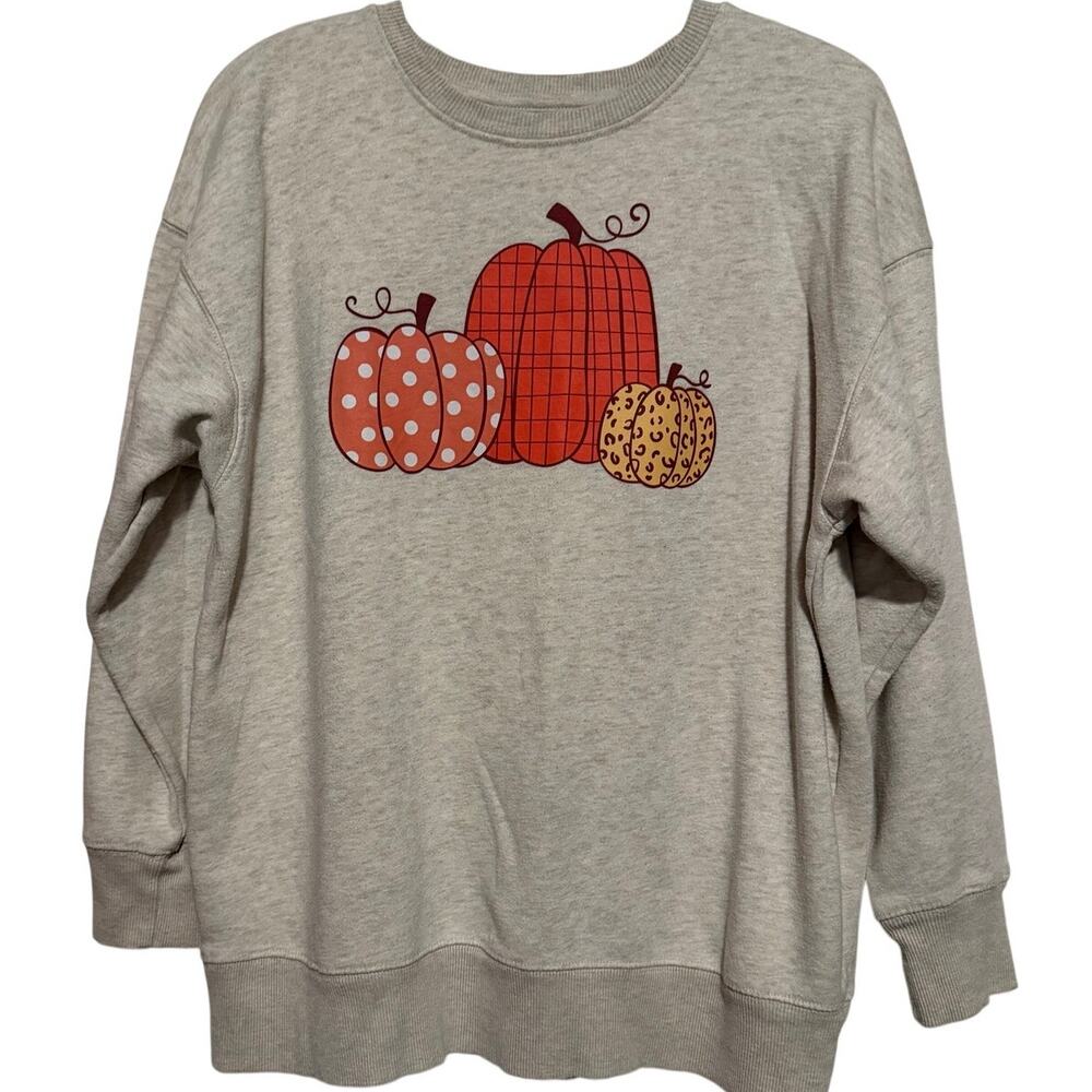 Positive Tees Women's Cream Three Orange Stylized Pumpkin Sweatshirt Size M